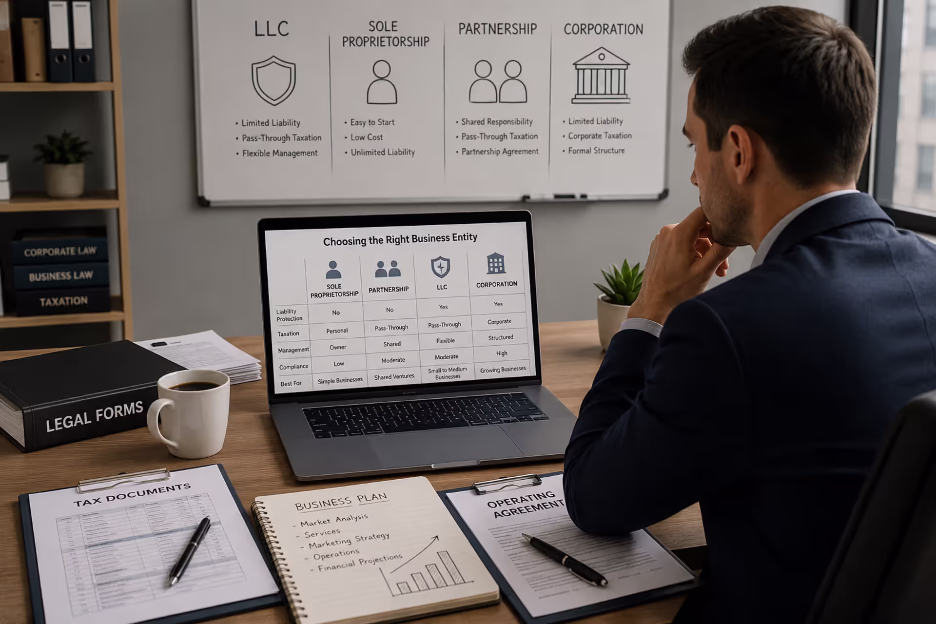 Entrepreneur comparing different business entity structures