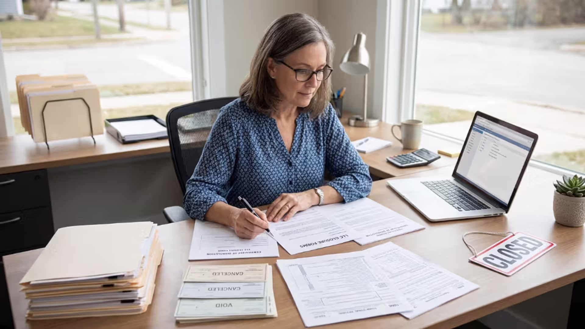 Business owner preparing official LLC dissolution paperwork