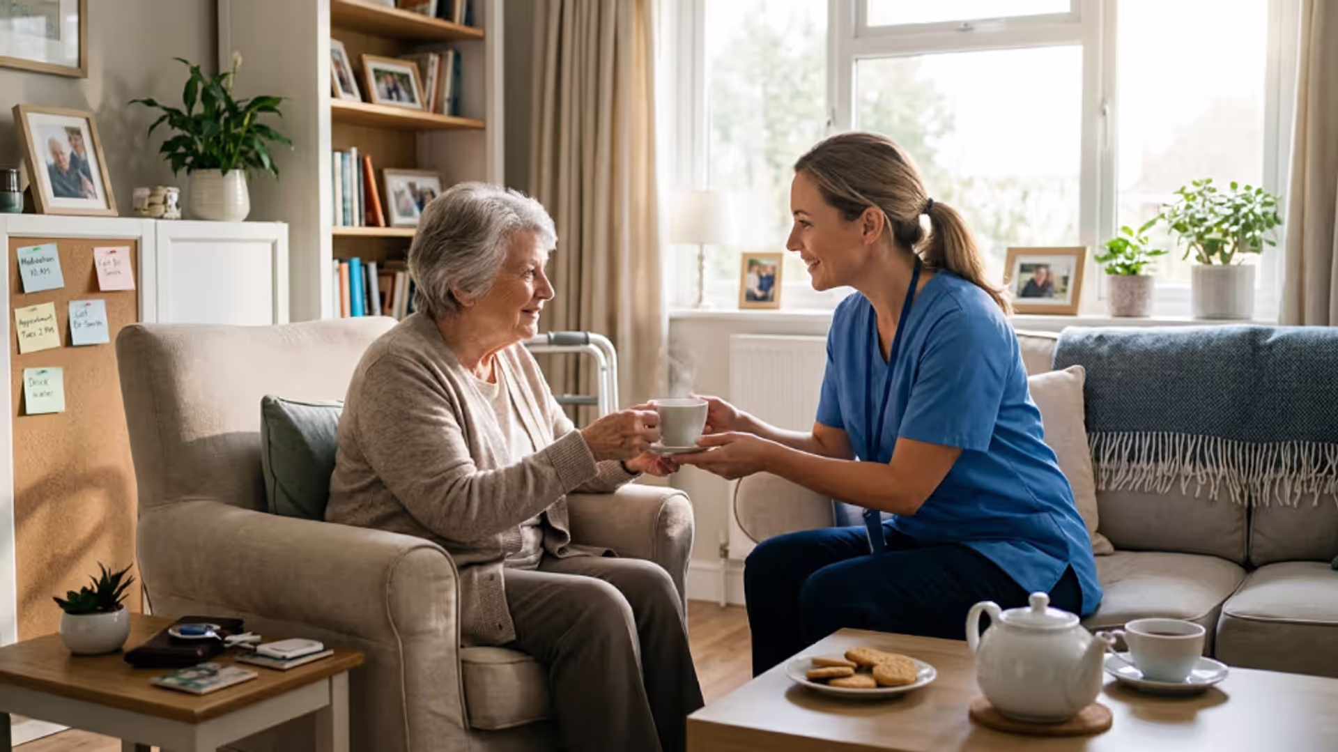 Caregiver assisting an elderly woman with in-home senior care